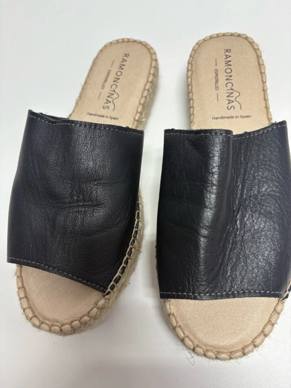 Ramoncinas Platform Leather Black Flat‎ Espadrilles - Size 38 (7.5 US) - NEW